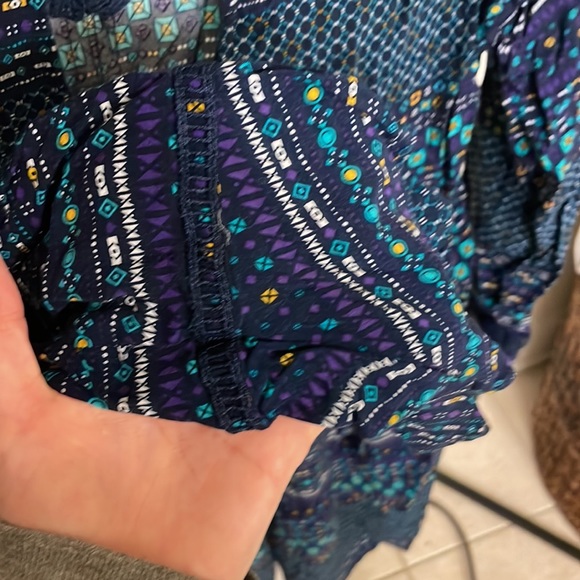 Navy Blue Geometric Pattern Long Sleeve Dress - Picture 6 of 6